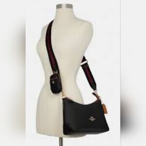 NWOT Coach C4095 Court Crossbody Nylon Leather Black Gold Ruching Pouch Bag